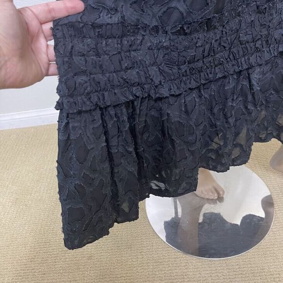 Club Monaco Dress Size 2 Tank Maxi Long Jacquard Woven Black Sleeveless Smocked - Picture 4 of 14